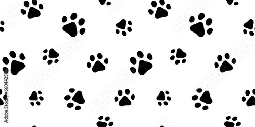 Vector paw trail of animal footprint seamless pattern. Dog or cat tracks on white background. Black silhouette.