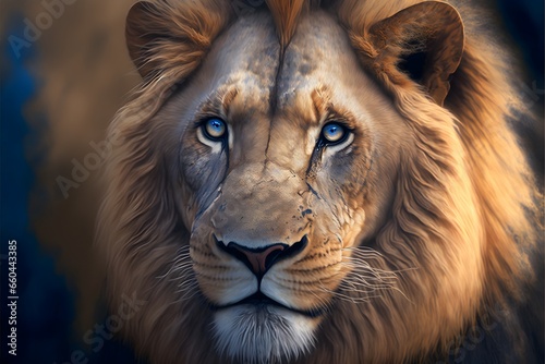 Beautiful lion portrait blue eyes full body shot ultra detailed photorealistic  © Doreen