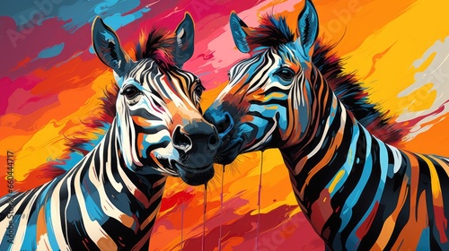 A couple of zebra standing next to each other. Imaginary AI picture.