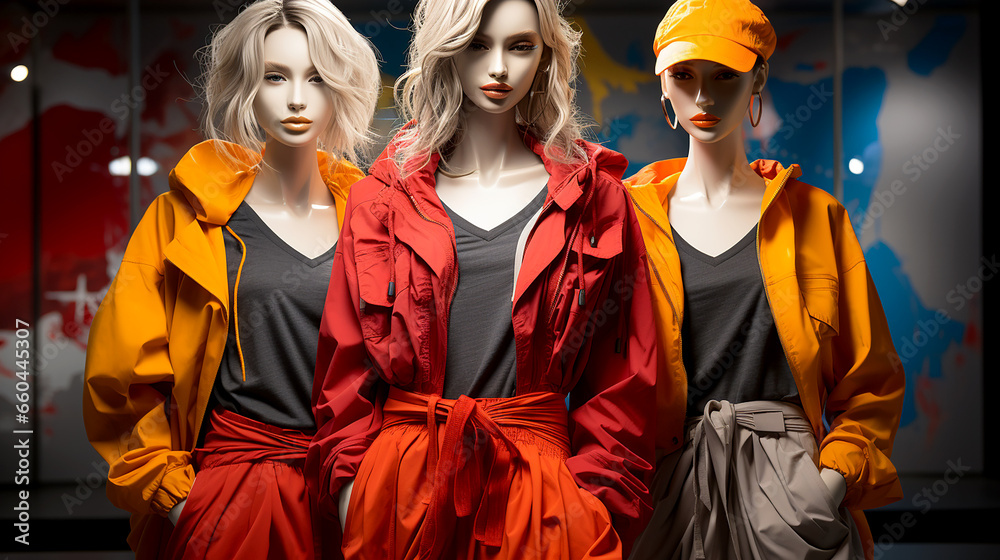 Naklejka premium A set of modern women's clothing worn on mannequins