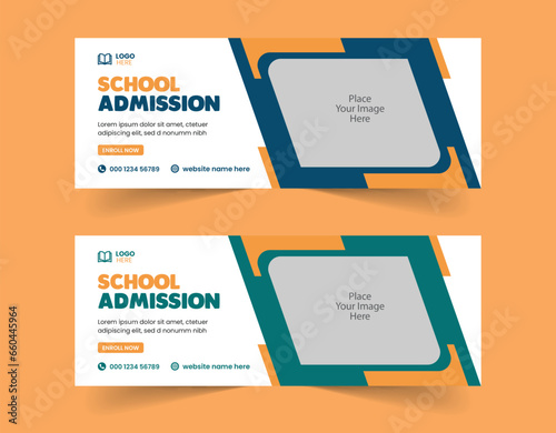 School Admission Facebook Cover and Educational Web Banner Template, Back to School Social Media Template design