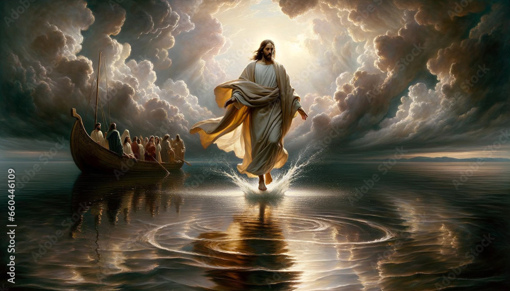 Faith in the Tempest: Christ's Walk on the Water - obrazy, fototapety, plakaty 