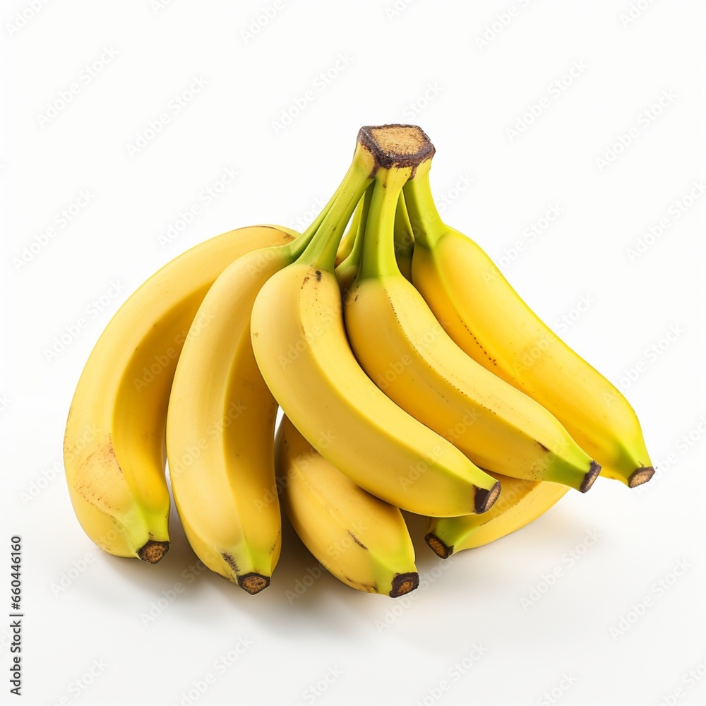 A bunch of ripe bananas on a white background