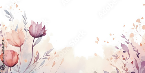 Beautiful flowers and leaves in watercolor paint for fabric pattern  print. Background and wallpaper. Copy space  generative Ai
