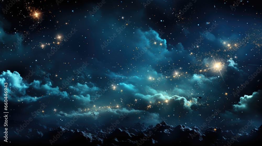A night sky with stars and clouds. Imaginary AI picture.