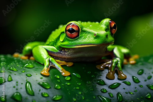 illustration of a green frog on a leaf. Created with Generative AI