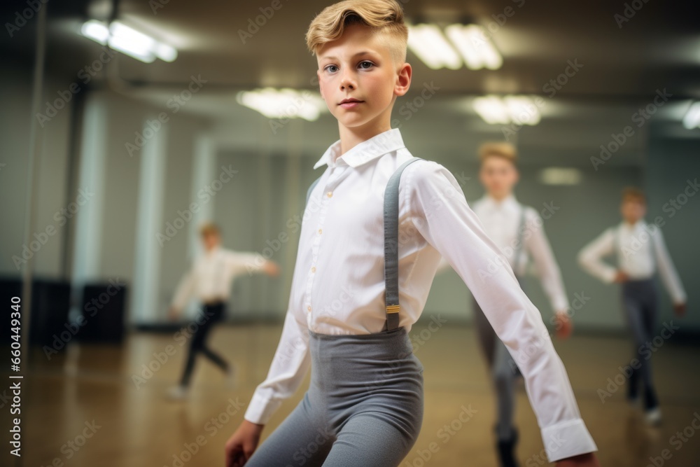 Medium shot portrait photography of an active boy in his 20s practicing ballet in a studio. With generative AI technology Medium shot portrait photography of an active boy in his 20s practicing ballet in a studio. With generative AI technology