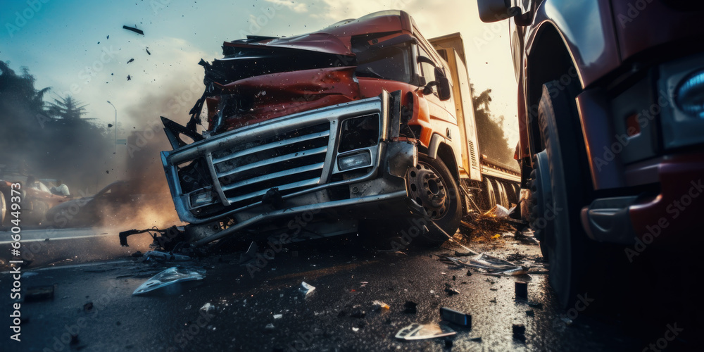 Dramatic scene of a truck crash. Dramatic scene of a truck crash.