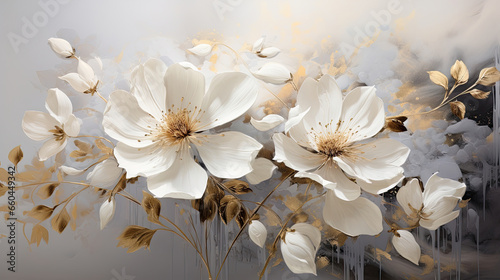 a painting of white flowers on a gray background.   Watercolor Painting of a White color flower, Perfect for Wall Art.