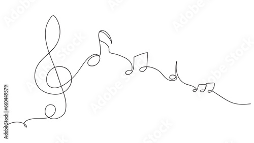 Music note, continuous one art line drawing. Vector illustration