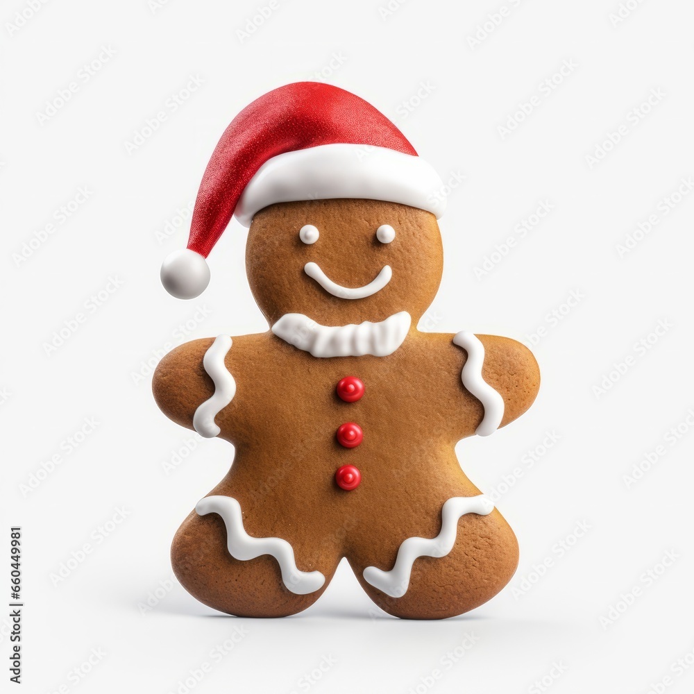 Christmas xmas bakery baking banner - Saint nicholas gingerbread man with santa claus hat, isolated on white background