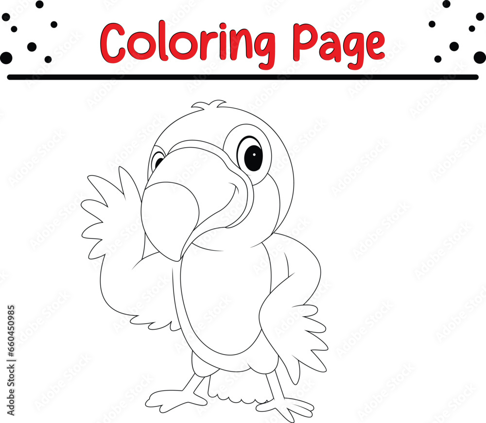 Fototapeta premium Toucan Cartoon Bird coloring page for children. Animal coloring book.