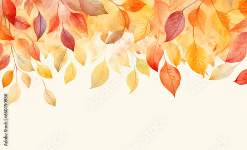 秋の森林 樹々 水彩イラスト
