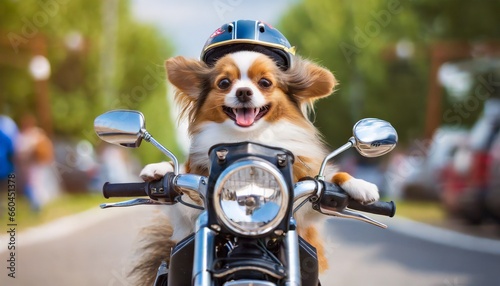 smile dog riding a bike photo