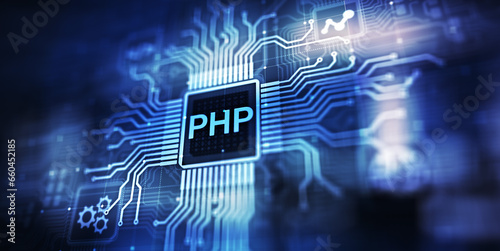 PHP Web development and coding internet and technology concept on virtual screen.