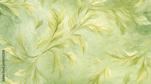 Luxurious abstract fluid art painting using alcohol ink technique, a mixture of green colors and gold colors. Imitation of a marble cut, glowing with golden veins. Generative AI.