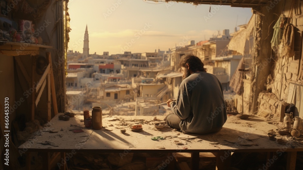 Fototapeta premium the challenges faced by refugee artists in preserving their craft. 