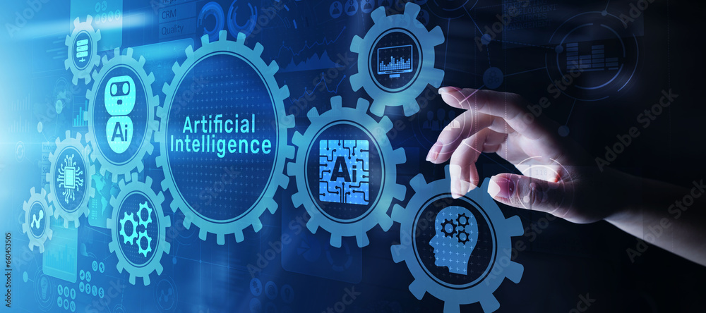AI artificial intelligence Machine Deep learning Robotisation and automation concept on virtual screen. AI artificial intelligence Machine Deep learning Robotisation and automation concept on virtual screen.