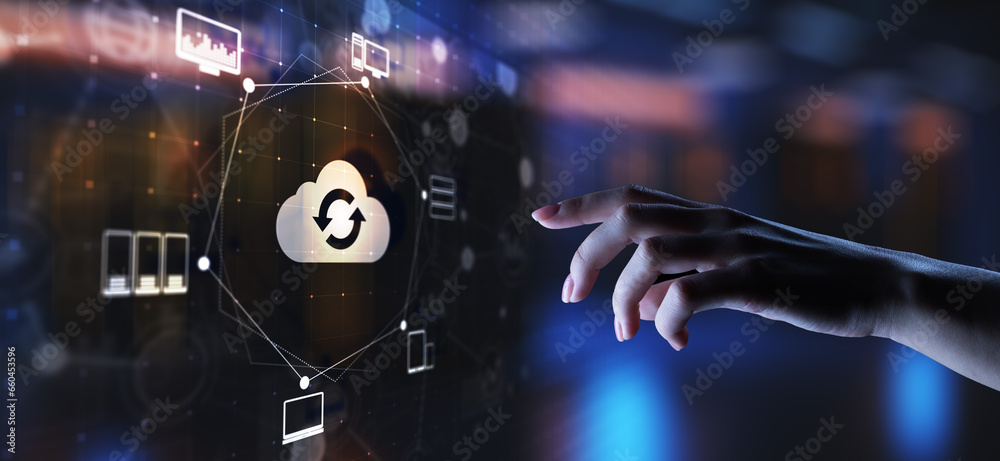 Fototapeta premium Cloud technology Computing and data storage. Internet and networking concept on virtual screen.