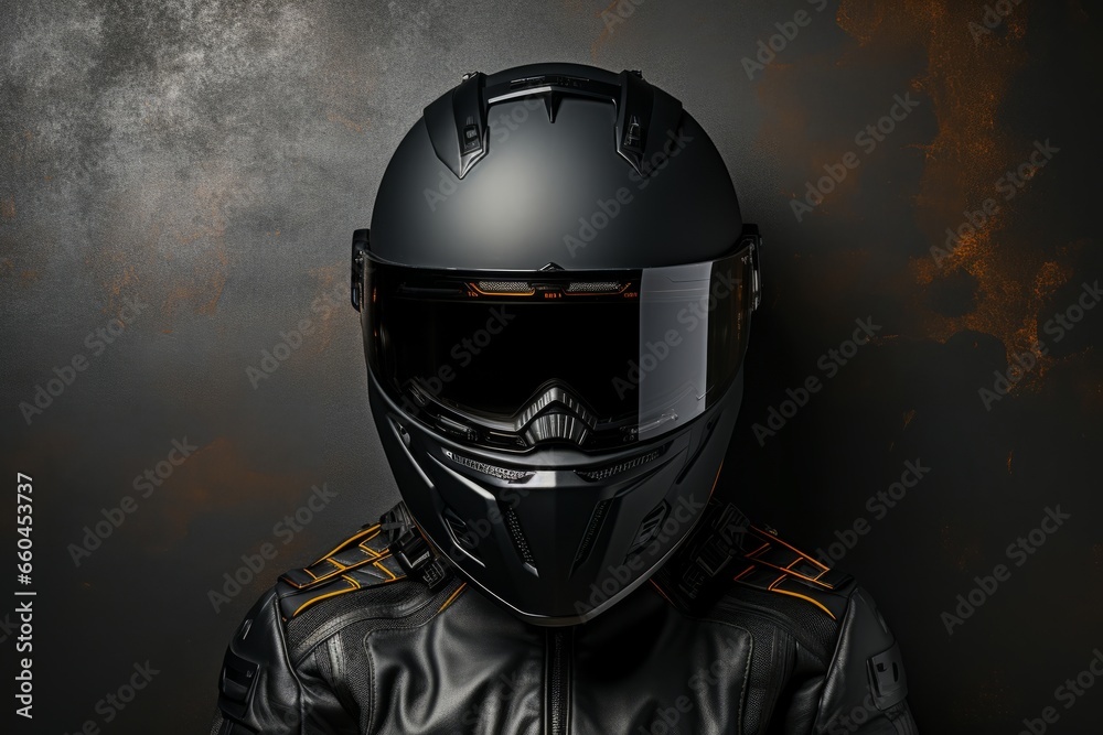  Motorcyclist's racing helmet and armored gloves, representing gear for high-speed rides, Generative AI