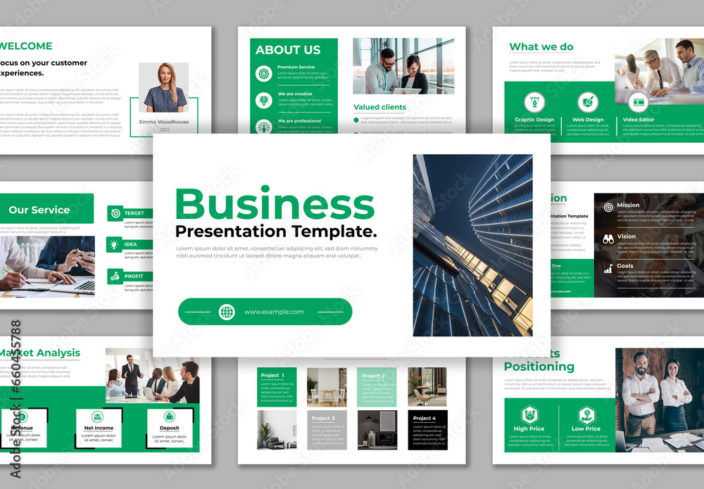 Green Business Presentation Design With Green Color Stock Template ...