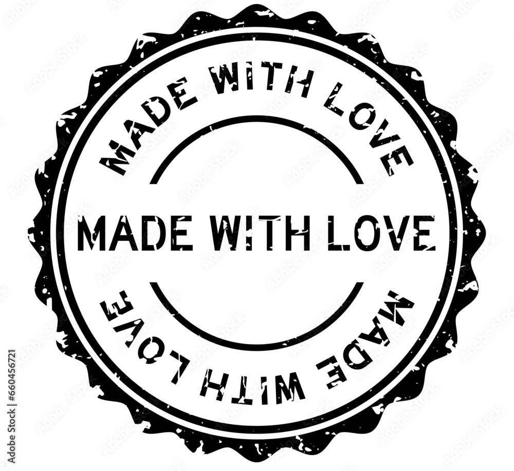 Grunge black made with love word round rubber seal stamp on white background