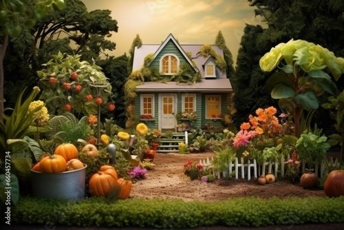 gardening illustration. House and garden