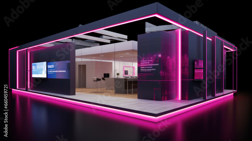 Visualisation vr project, Commercial stand in exhibition hall or large professional salon ready to receive brands and advertisements