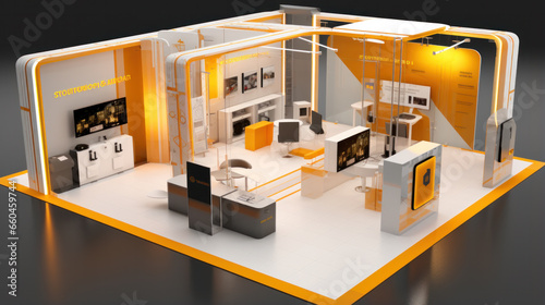Visualisation vr project, Commercial stand in exhibition hall or large professional salon ready to receive brands and advertisements