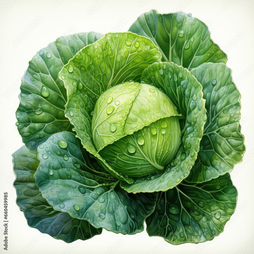 Obraz premium watercolor Cabbage clipart, Generative Ai