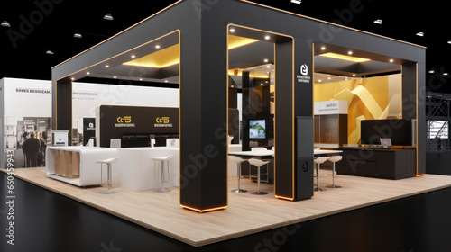 Visualisation vr project, Commercial stand in exhibition hall or large professional salon ready to receive brands and advertisements photo