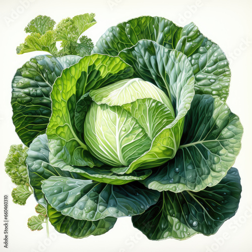 watercolor Cabbage clipart, Generative Ai