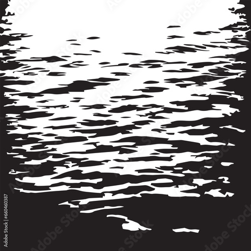 Water waves silhouette., Black and White Water Wave Texture, Water reflection texture, water silhouette vector, Sea wave silhouette, running wave icon,