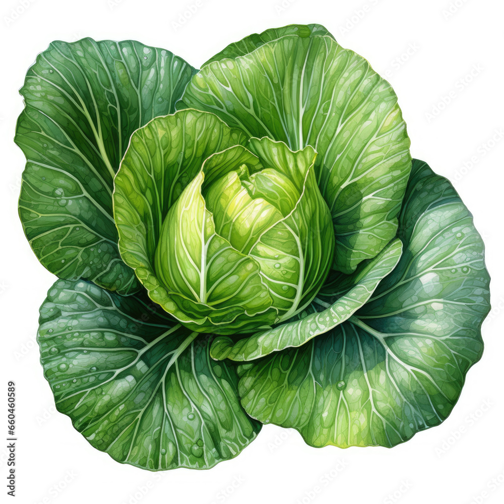 Obraz premium watercolor Cabbage clipart, Generative Ai