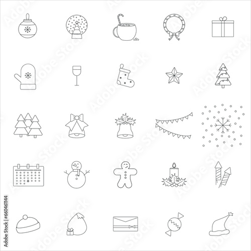 christmas icons line set