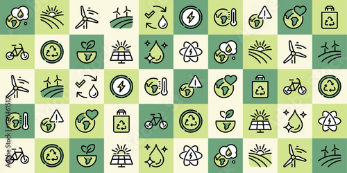 Eco related icons and mosaic seamless pattern with nature shapes, fresh organic concept flat vector illustration.