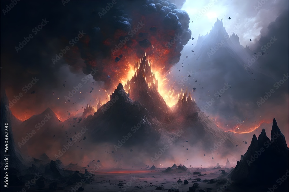 epic background after a medieval war without warriors only earth fire smoke stones small details explosions shatter FHD 