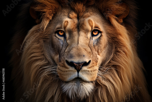 Closeup of male Lion animal face. © Golden House Images