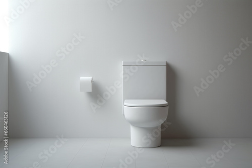 Minimal modern toilet in white bathroom background.
