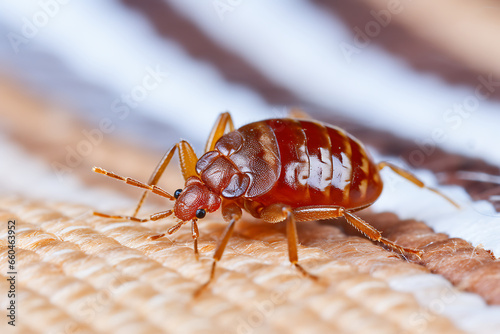 A bed bug crawls on bedding. Close-up. © ribalka yuli