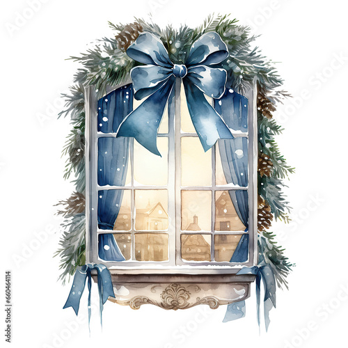 Watercolor Christmas window isolated clipart