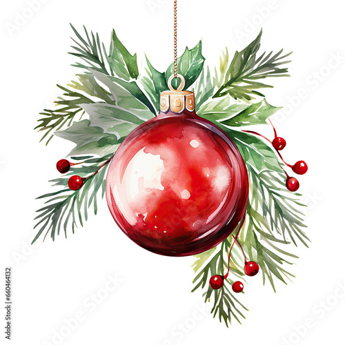 Watercolor Christmas ball isolated clipart