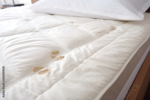 There are several holes visible on the white mattress.