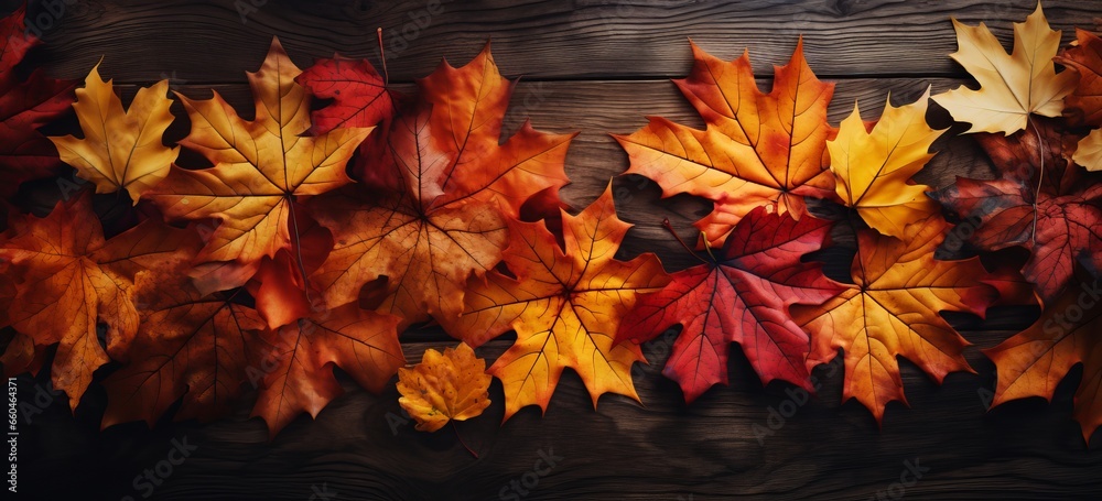 autumn leaves on wooden background autumn leaves on wooden background
