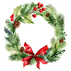 Watercolor Christmas wreath isolated clipart