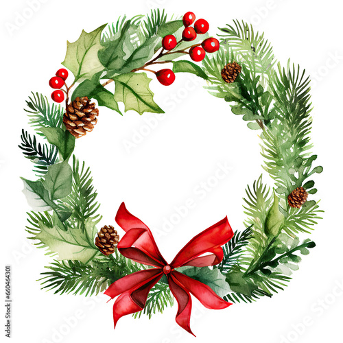 Watercolor Christmas wreath isolated clipart