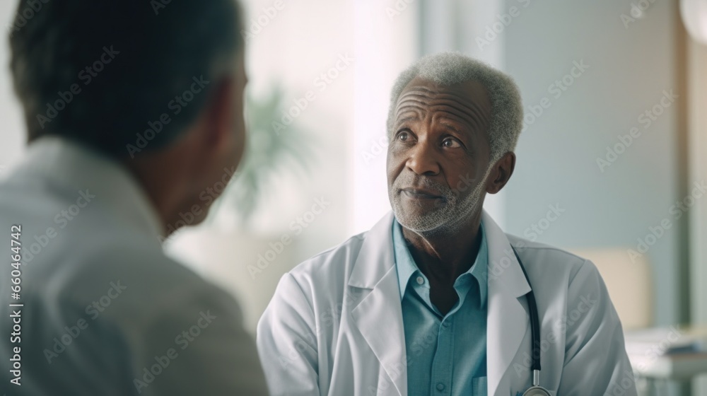 Experienced male doctor having a conversation with a patient. Experienced male doctor having a conversation with a patient.