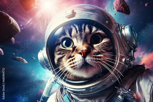 A cat astronaut in space