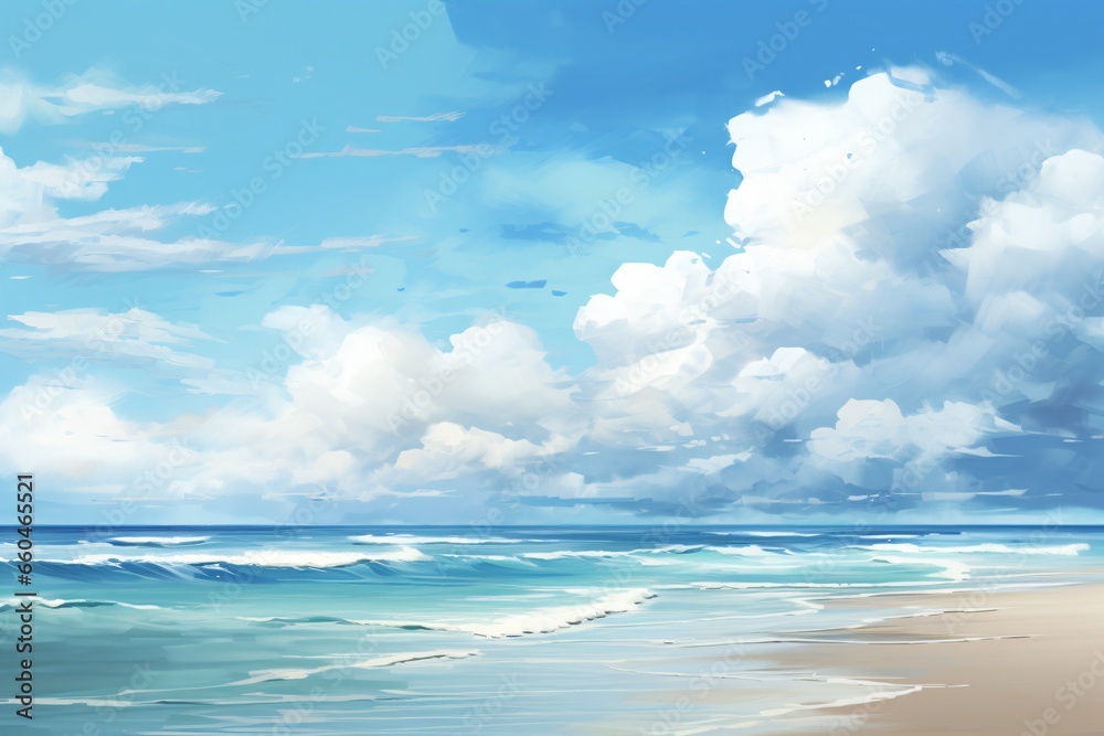 A blue beach with clouds and clear blue sky
