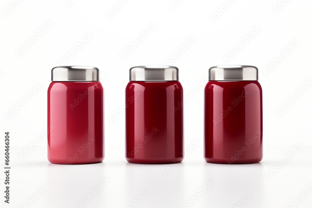 Kitchen utensil jars and containers with lids, isolated on a white background Kitchen utensil jars and containers with lids, isolated on a white background